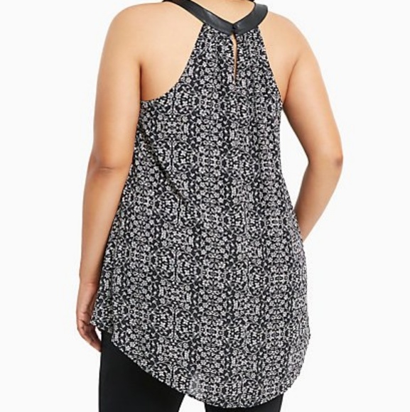 Floral Print Faux Leather High Low Tank Top - Picture 3 of 7